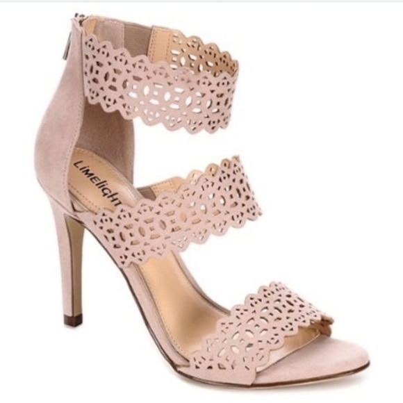 Limelight Size 8.5 Beige Laser Cut Ankle Strap Stiletto Sandal Event High Heels - Picture 1 of 9